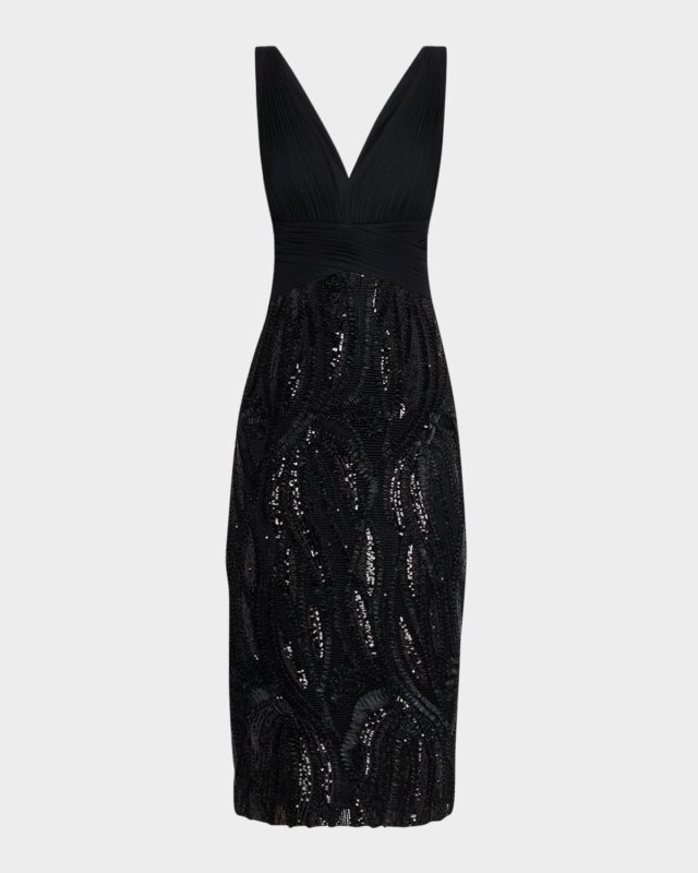 Sleeveless Sequin-Embroidered Midi Dress